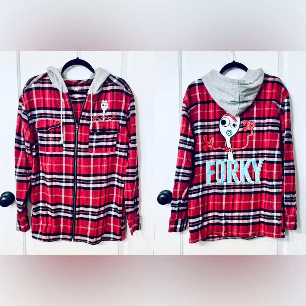 DISNEY x TOY STORY WOMENS FORKY GRAPHIC ZIP UP FLANNEL MEDIUM - Picture 1 of 9